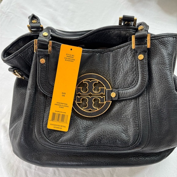 Tory Burch Black Leather Shoulder Bag with Gold Accents - Picture 1 of 8